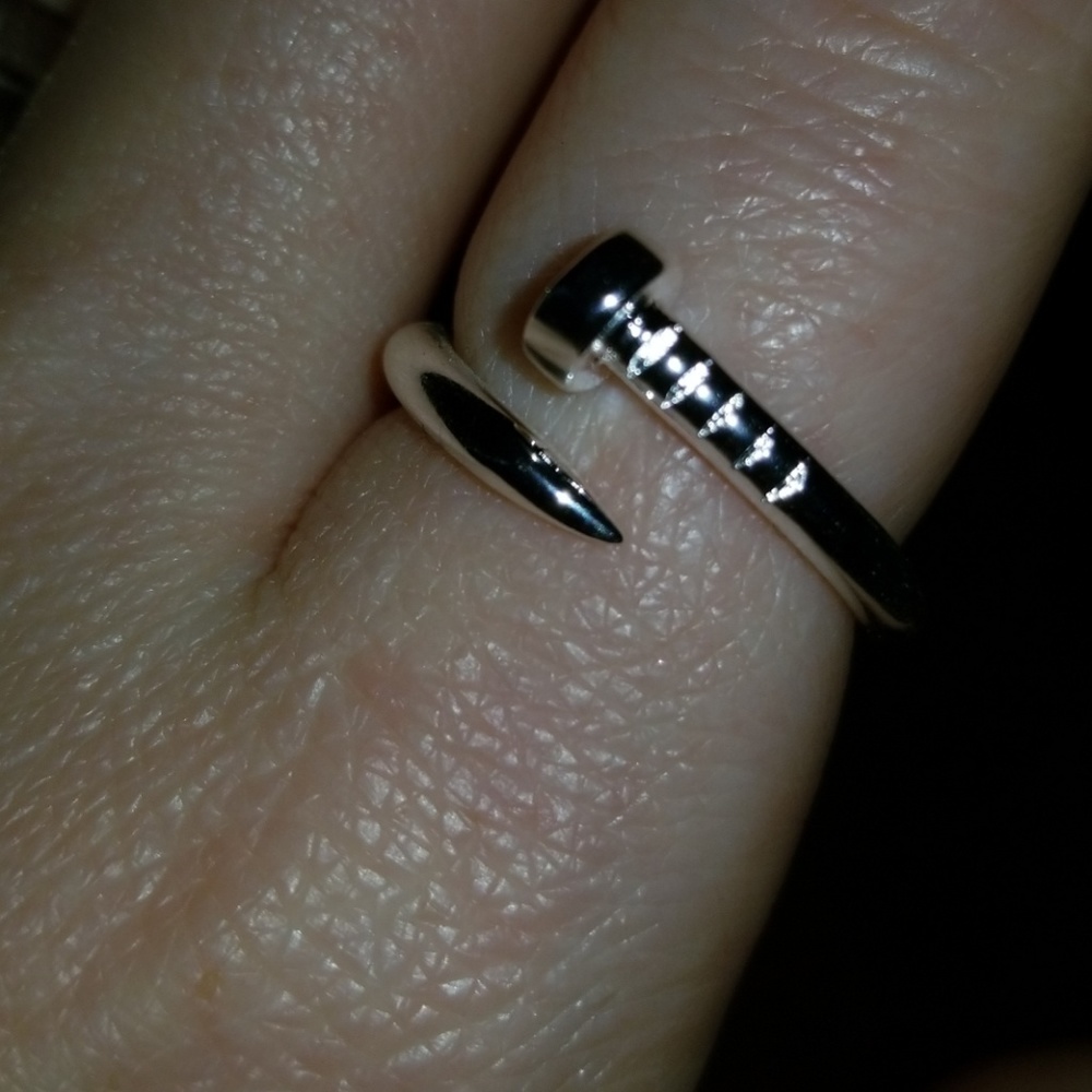 Nail themed*925 sterling silver  plated ring. - Picture 5 of 7